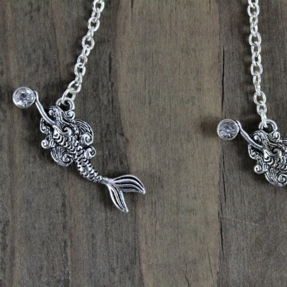 Hand crafted Fresh Water Pearl & Mermaid Dangle Earrings - Picture 5 of 6